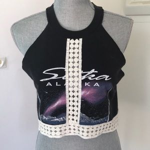 LF furst of a kind lace up printed crop top